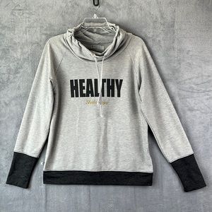 Beachbody shakeology sweatshirt women’s medium gray cowl neck HEALTHY USA made